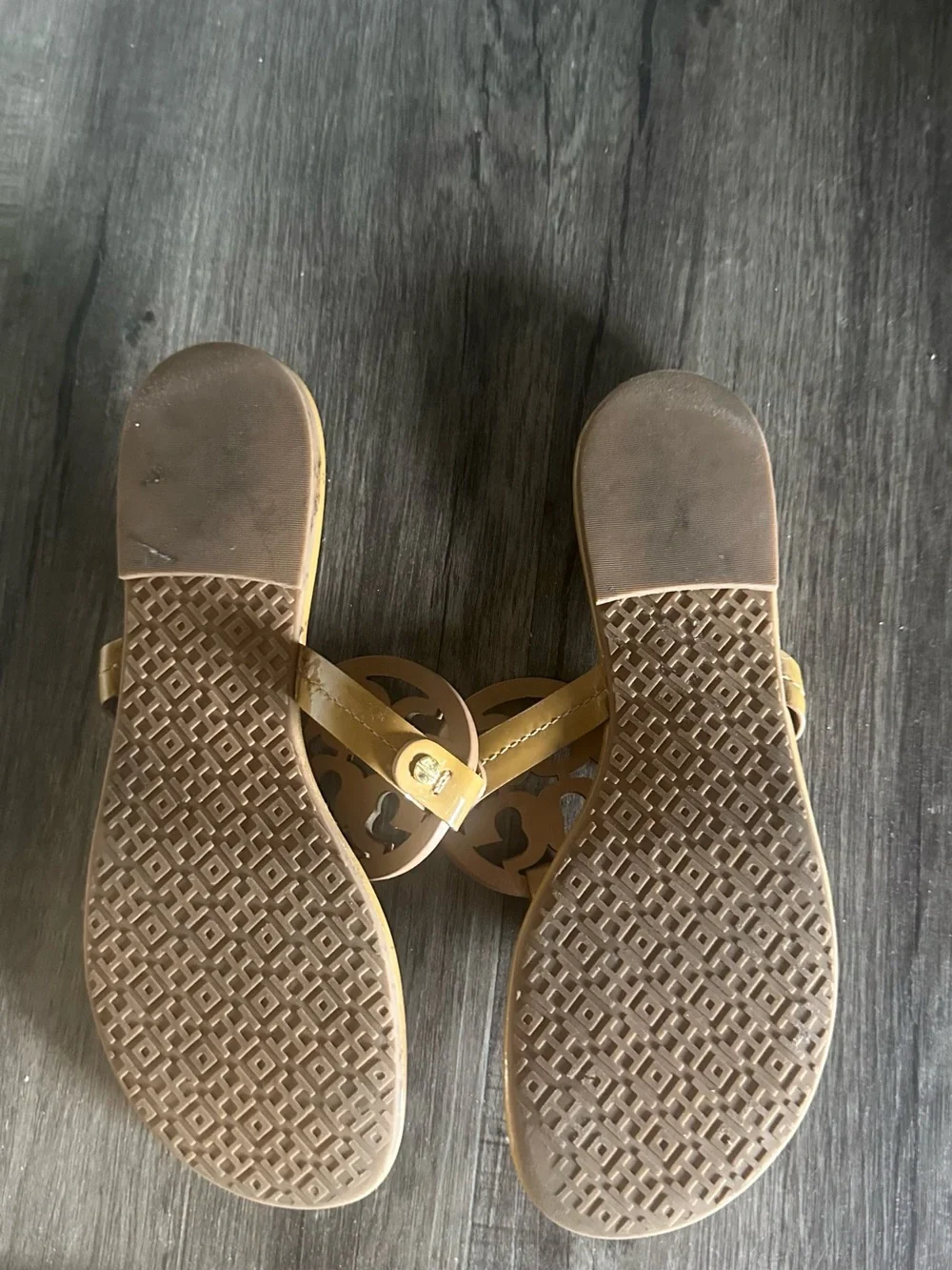 Tory Burch Miller Patent Leather Thong Sandals - Sand Color